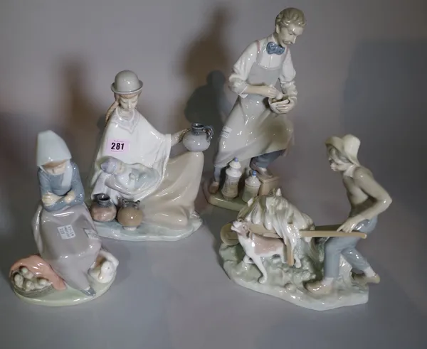 Ceramics; Lladro, four large figure groups, including chemist with pestle and mortar, etc.