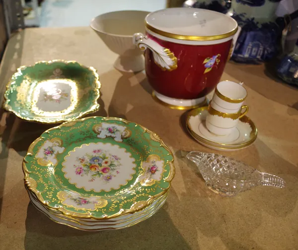 Ceramics, a group of decorated ceramics, including continental jardinières and vases, Minton box decorated with pheasants, Wedgwood vases and sundry.