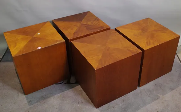 A group of four 20th century hardwood side tables of cube form, 45cm sq., (4).