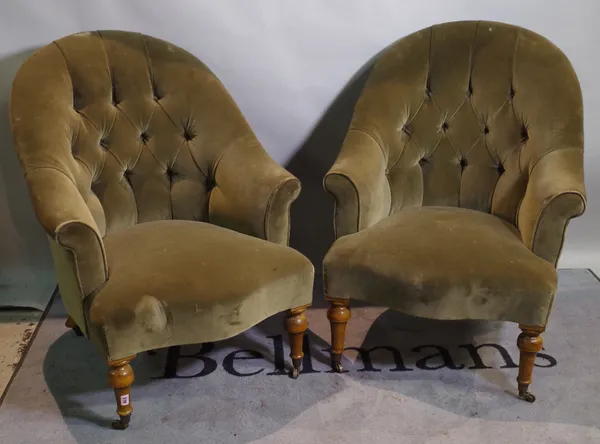 A pair of 20th century tub back chairs with green upholstery, (2).