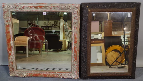 A late 19th century gilt framed rectangular wall mirror, 73cm wide x 76cm high and a 19th century carved oak rectangular wall mirror, 56cm wide x 78cm