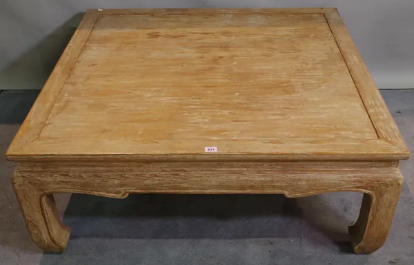 A 20th century Chinese limed oak square coffee table, 107cm wide x 41cm high.