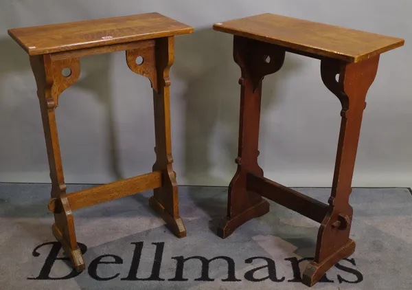 A pair of 20th century oak side tables, 55cm wide x 85cm high.