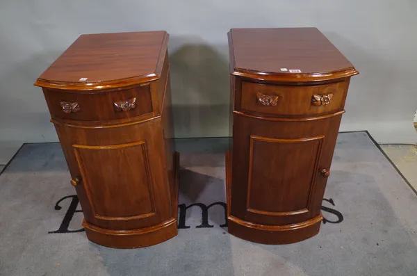 A pair of 19th century mahogany bowfront single drawer bedside cupboards, 38cm wide x 71cm high, (2).