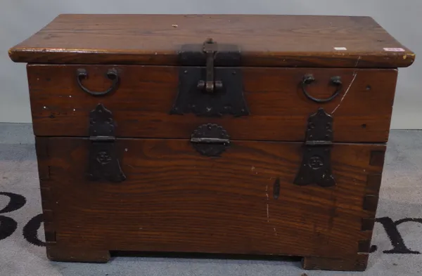 An Asian style elm storage box, 67cm wide x 42cm high.