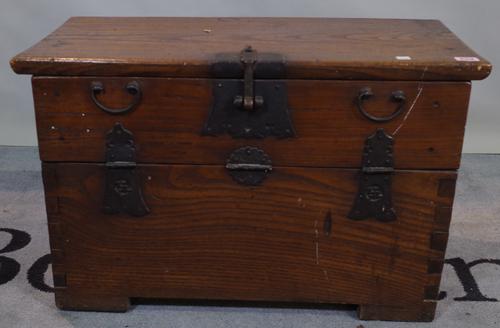 An Asian style elm storage box, 67cm wide x 42cm high.