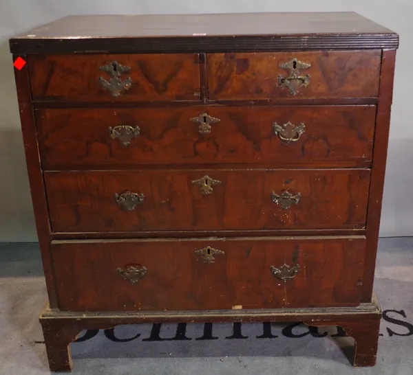 A late George III mahogany chest of two short and three long graduated drawers on bracket feet, 93cm wide x 97cm high.