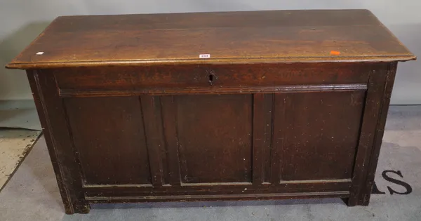 An 18th century and later oak coffer, 126cm wide x 62cm high.