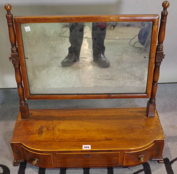 A Regency rosewood toilet mirror rectangular mirror plate over three frieze drawers 62cm wide x 61cm high.