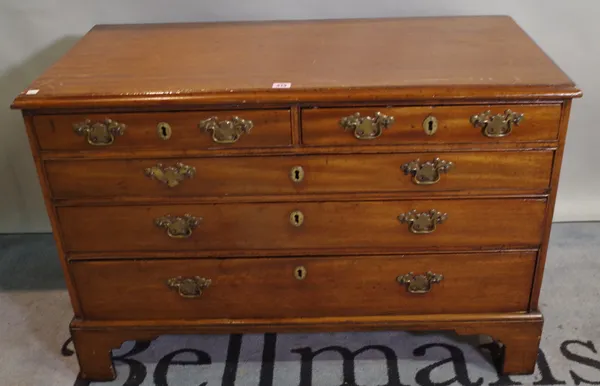 A late George III mahogany low chest of two short and three long graduated drawers on bracket feet 100cm wide x 68cm high.