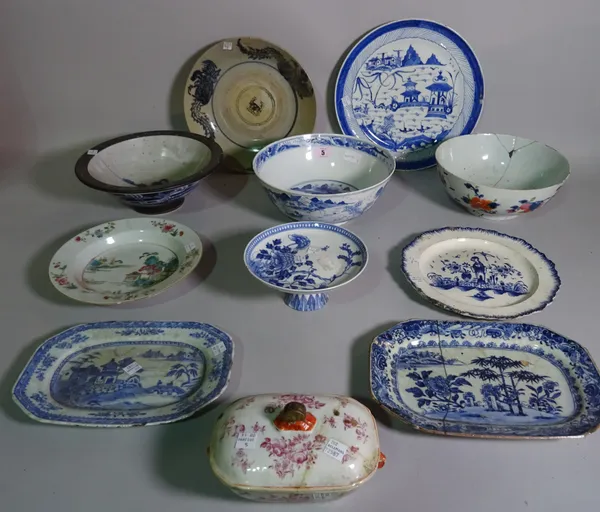 Asian ceramics, including; 18th century and later including bowls, plates, small lidded tureen and sundry, (qty).