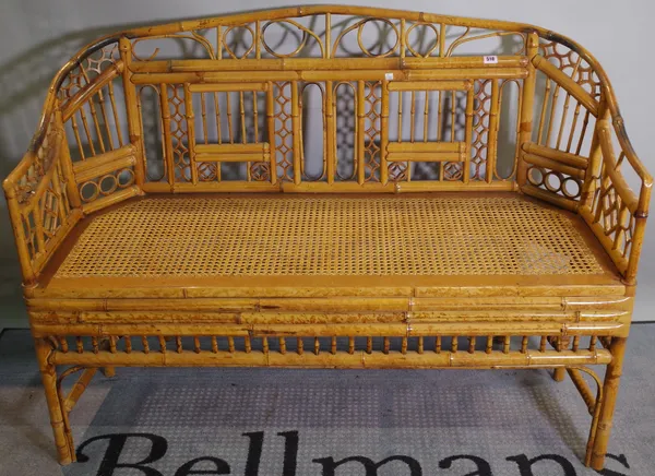 A 20th century aesthetic style bamboo bench and pair of armchairs, (3).