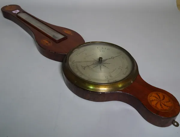 An Edwardian inlaid mahogany barometer, 25cm wide x 96cm high.