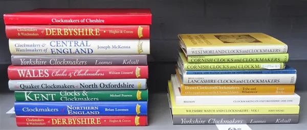 A group of eighteen various volumes on regional clockmakers, including Brian Loomes, Clockmakers of Northern England, a copy signed by the author, 199