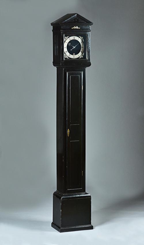 An ebonised architectural style year-duration longcase timepieceBy H. Haley, Teddington 1939, in the manner of FromanteelThe case with an arched pedim