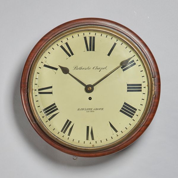 A William IV mahogany dial timepiece Dated 1835With cast glazed bezel,  white-painted convex dial inscribed Bethesda Chapel RATCLIFFE GROVE A.D. 1835,