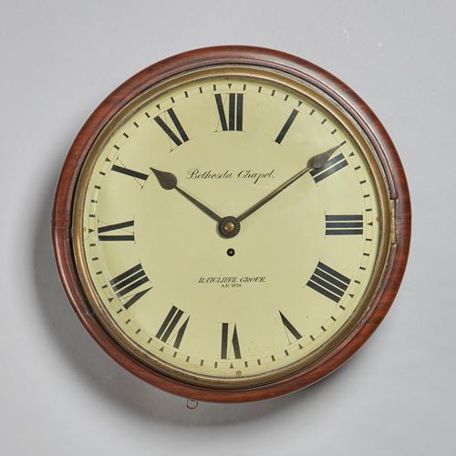 A William IV mahogany dial timepiece Dated 1835With cast glazed bezel,  white-painted convex dial inscribed Bethesda Chapel RATCLIFFE GROVE A.D. 1835,