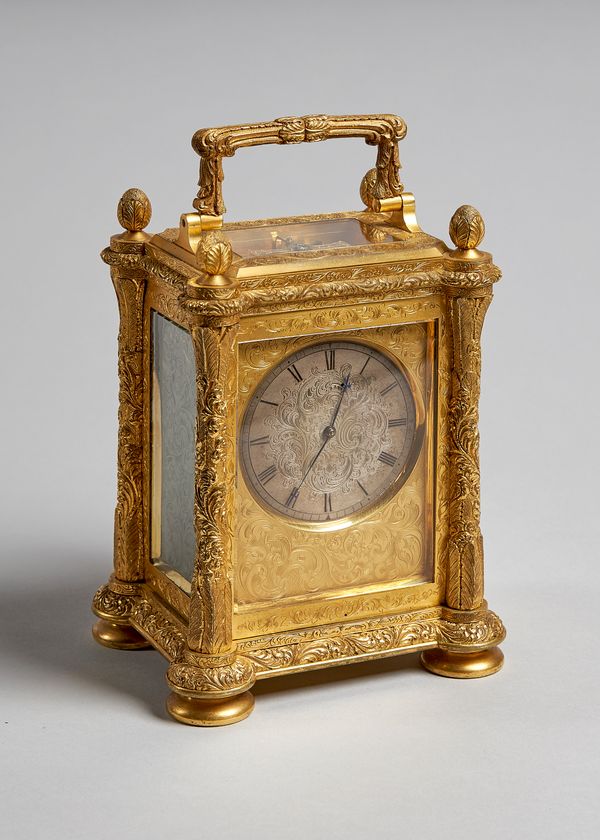 An exceptional early Victorian engraved ormolu chronometer carriage timepieceBy James McCabe, Royal Exchange, London No. 2268, circa 1840The case, dee