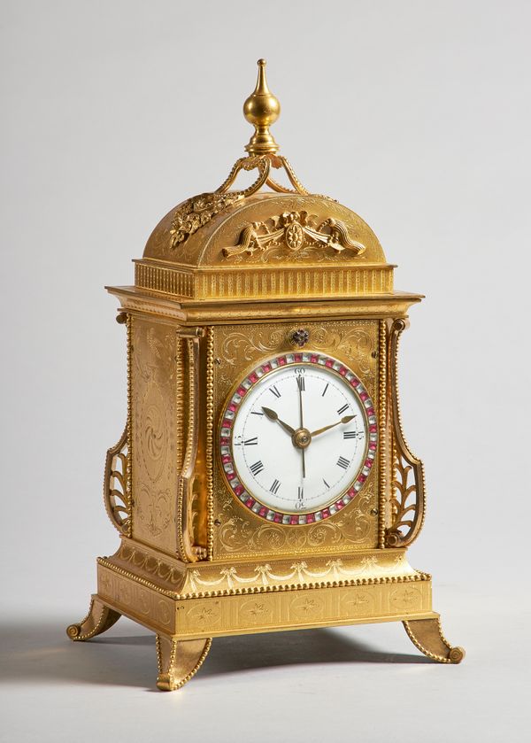 A rare Chinese ormolu and paste-set mantel clock In the style of John Mottram or Henry Borrell, case and movement Guangzhou workshops, 19th centuryThe