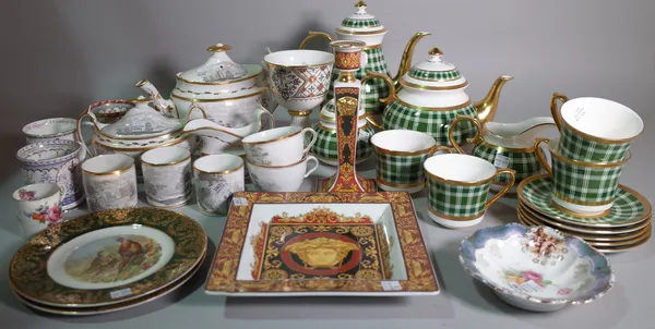 Ceramics, including; a Thomas Goode 'Highgrove' pattern part tea set, a transfer printed gilt and cream part service, a Versace porcelain candlestick