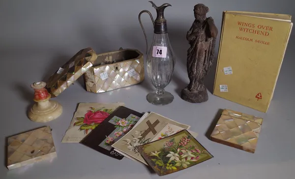 Collectables including; vintage advent calendars, mother-of-pearl card cases, a  mother-of-pearl tea caddy and sundry, (qty).