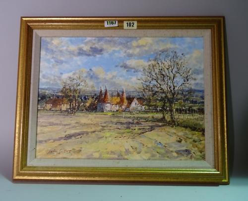 John Sutton (b.1935), Autumn day near Shoreham, Kent, oil on canvas, signed, inscribed on reverse, 29.5cm x 40cm. ARR