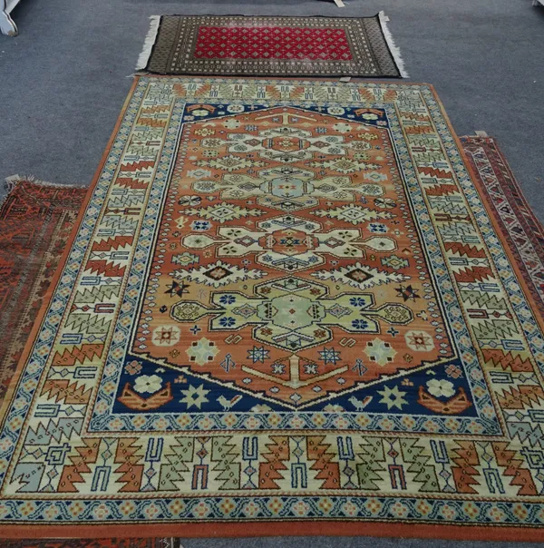 A machine made Caucasion design rug, 240cm x 172cm and an Indian Bokhara rug, 153cm x 90cm, (2).