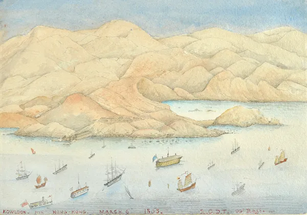 Robert George Davis Tosswill (1843-?), Stonecutters Island; Hong Kong Harbour from Kowloon, a pair, watercolour, both signed with initials, inscribed