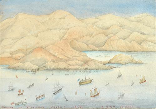 Robert George Davis Tosswill (1843-?), Stonecutters Island; Hong Kong Harbour from Kowloon, a pair, watercolour, both signed with initials, inscribed