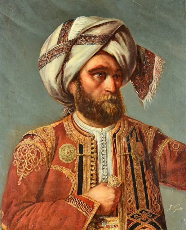 Attributed to Fidel Gudin (1800-1874), A Turkish Gentleman, oil on canvas, bears a signature, unframed, 80cm x 65cm. Illustration 50