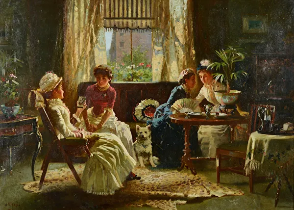 Alexander M. Rossi (1840-1916), The Conversation, oil on canvas, signed, 65cm x 90cm.