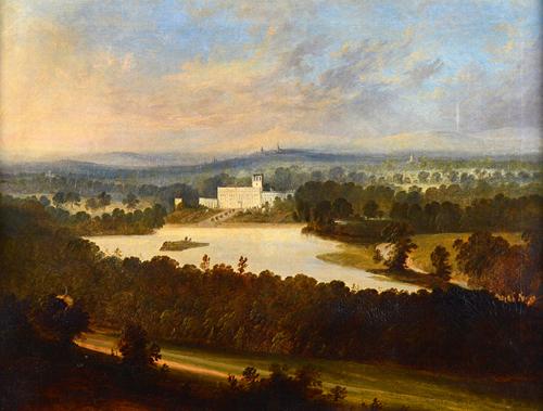Circle of George Cuitt, View of Trentham Hall and Park, oil on canvas, 67cm x 89.5cm.Trentham Hall was remodelled from 1833-42, designed by Charles Ba