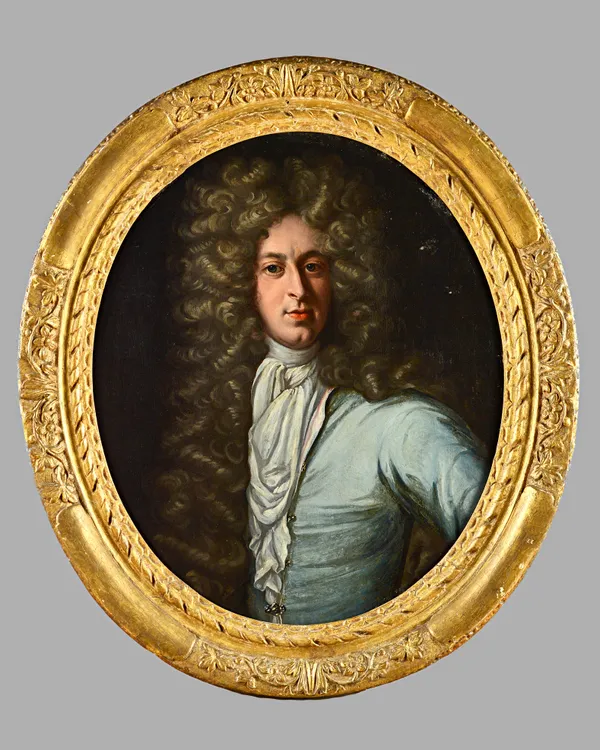 Follower of Sir Godfrey Kneller, Portrait of a gentleman, oil on canvas, oval, 74cm x 62cm. Illustrated 50