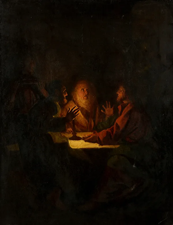 Circle of Petrus van Schendel, Figures by candlelight, oil on canvas, 125cm x 100cm.