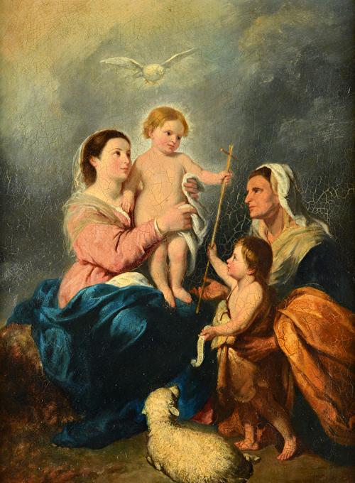 After Bartolome Esteban Murillo,  Madonna, child and saints, oil on canvas, 60cm x 45cm.