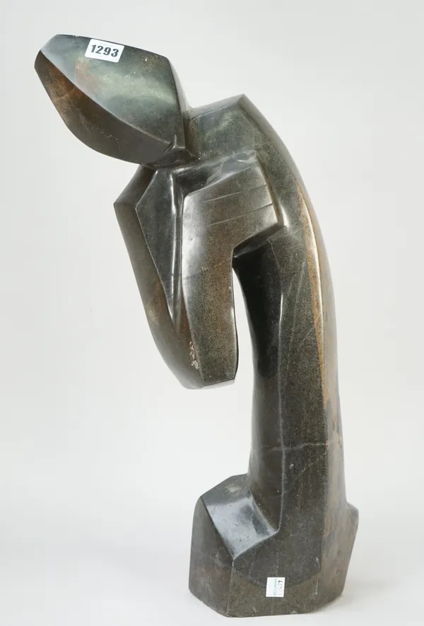 An African opal sculpture, modern, of stylised figural form, unsigned, 52cm high.