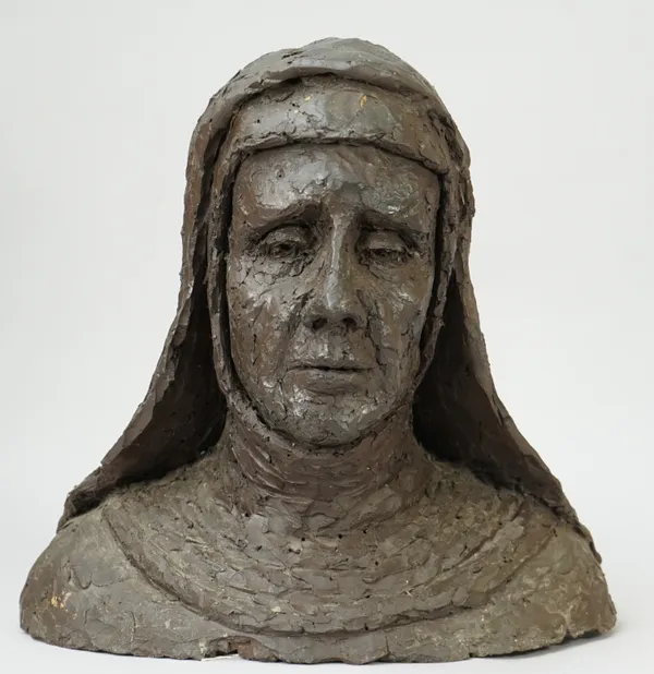 Owen Gwatkin; bronze bust, Lady in contemplation, signed and dated 1976, 32cm high. ARR