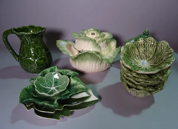 Ceramics, comprising;  20th century green leaf moulded decorative ceramics and tableware, (qty).