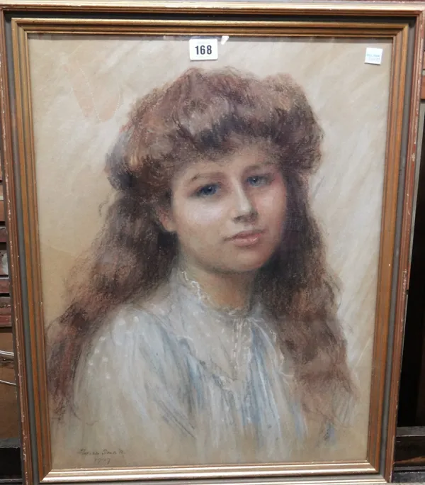 Florence Smith (early 20th century), Portrait of a young girl, pastel, signed and dated 1907, 53cm x 41cm.; together with a watercolour sketch by a fo