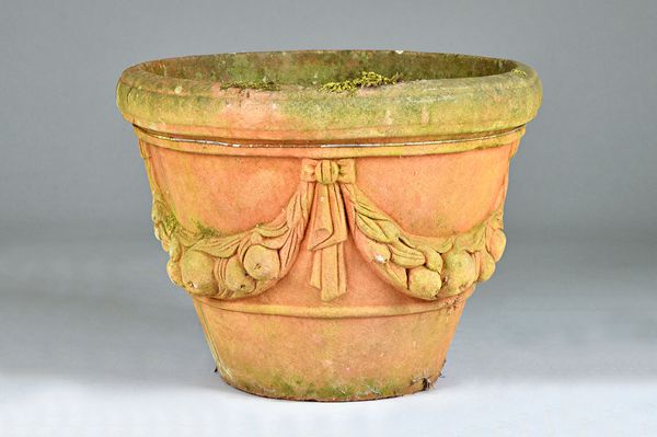 A Compton pottery apple pattern pot, early 20th century, 43cm high x 44cm diameter. Provenance: The Countess of Middleton, Eastwell Park Estate; Thenc