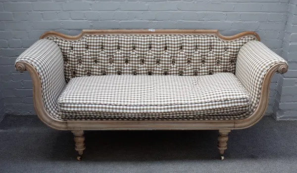 A George IV sofa, with later bleached oak frame, on turned supports, 185cm wide x 86cm high.