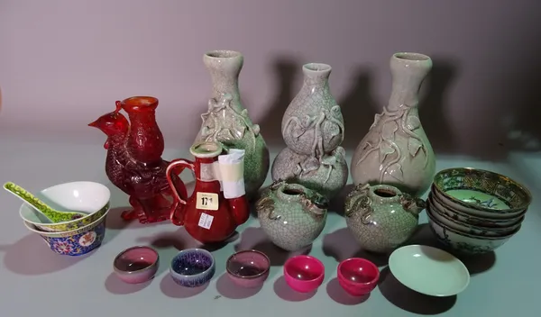 Asian ceramics, including; 20th century decorative vases, large rose bowl, miniature bowls and sundry, (qty).