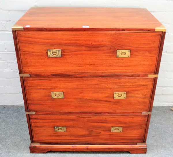 A 20th century Anglo Indian brass mounted sissoo chest of three long drawers on bracket feet, 79cm wide x 86cm high.