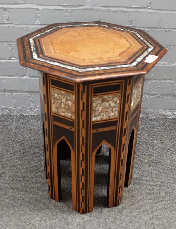 An early 20th century mother-of-pearl inlaid, North African octagonal occasional table, 44cm wide x 51cm high.