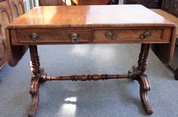 A George IV mahogany sofa table, with  pair of frieze drawers on four downswept supports, 104cm wide x 73cm high.