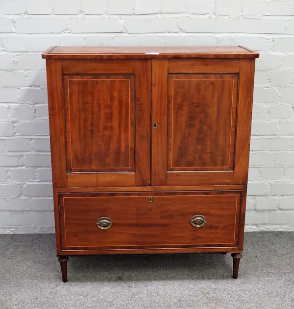 A Regency mahogany side cabinet with pair of doors over single drawer, 79cm wide x 95cm high.