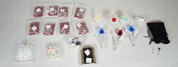 Swarovski, a quantity of mixed items including eight necklaces, a swan, six flowers, a bag of further smaller flowers and a paperweight, (qty).