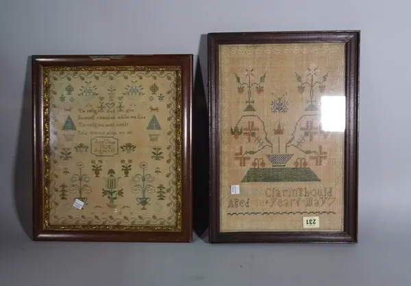 A group of two late 19th century needlework samplers, the largest 38cm x 30cm.