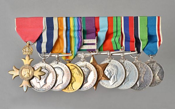 A group of ten medals to F.W. SYER PALESTINE POLICE, comprising; The O.B.E Civil Division, the King's Police Medal, George VI issue, with engraved nam