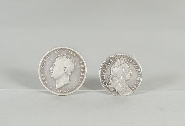 William III, sixpence 1697 (S. 3528) and a George IV shilling 1829 (S. 3812), (2).